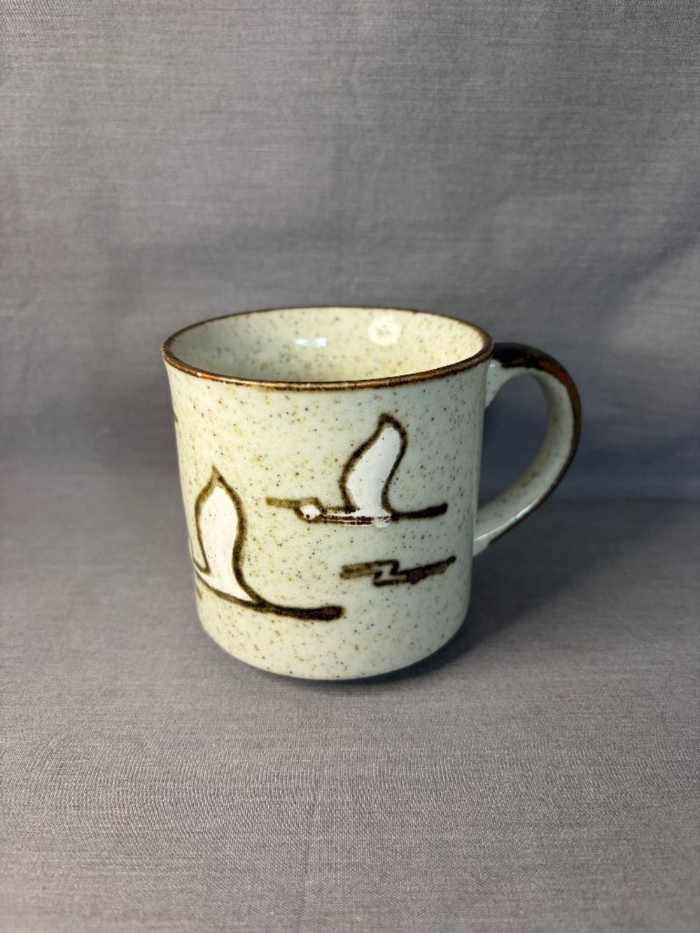 Vintage MCM Otagiri Speckled Stoneware Coffee Tea Cup Mug Birds Seagulls 3.5"